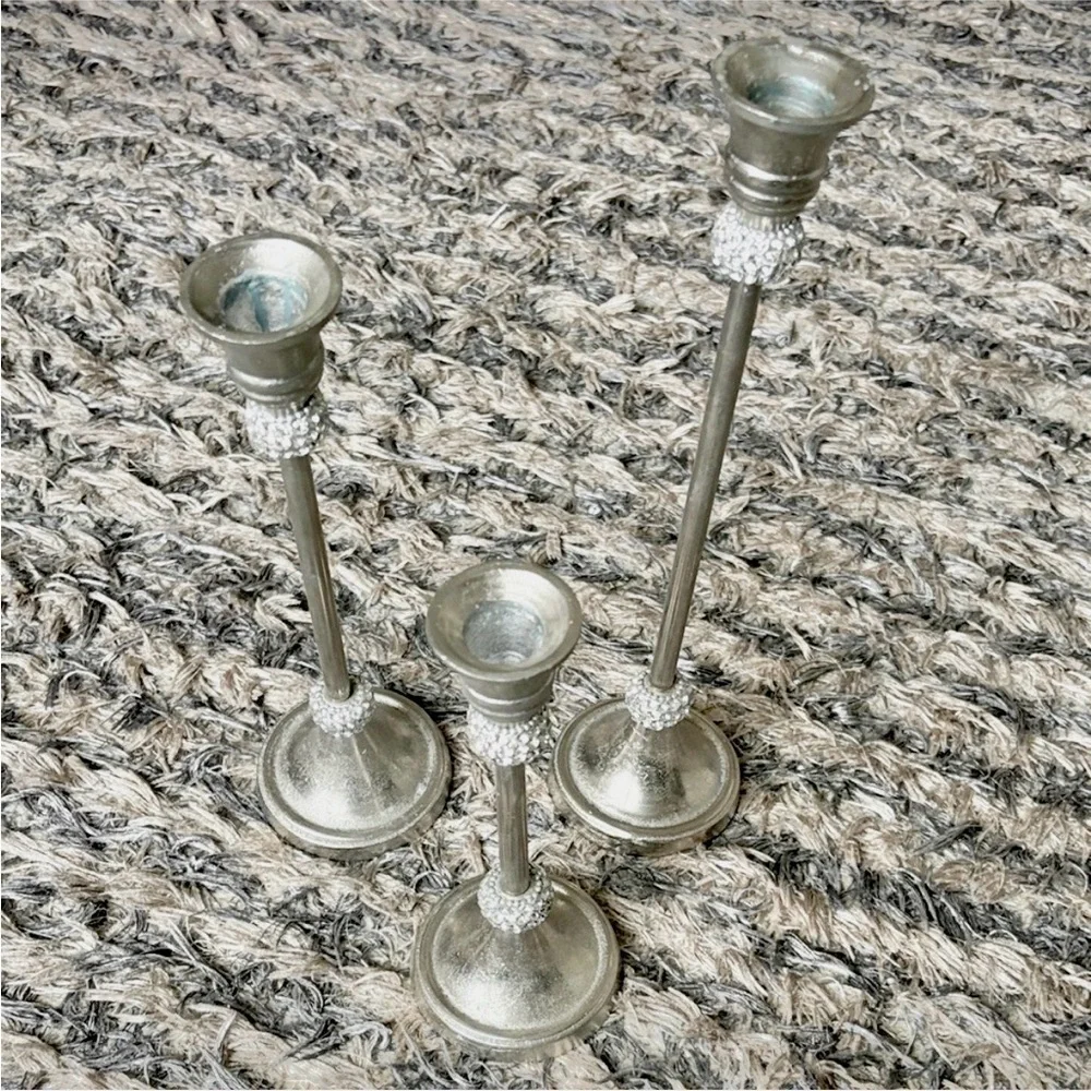 Crystal Champagne Bucket, Faux Fur Bottle Sleeve, 3 Candle Stands & Snuffer Set